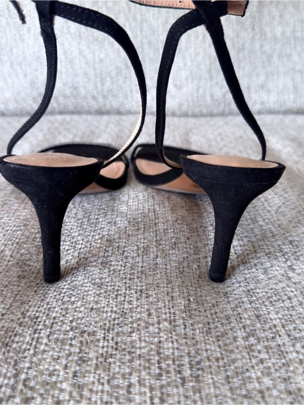 LOFT Black Ankle-Strap Kitten Heels with Rhinestone Toe Band